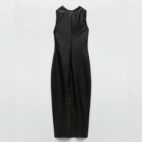 Zara Black Faux Leather Midi Dress - Picture 16 of 17